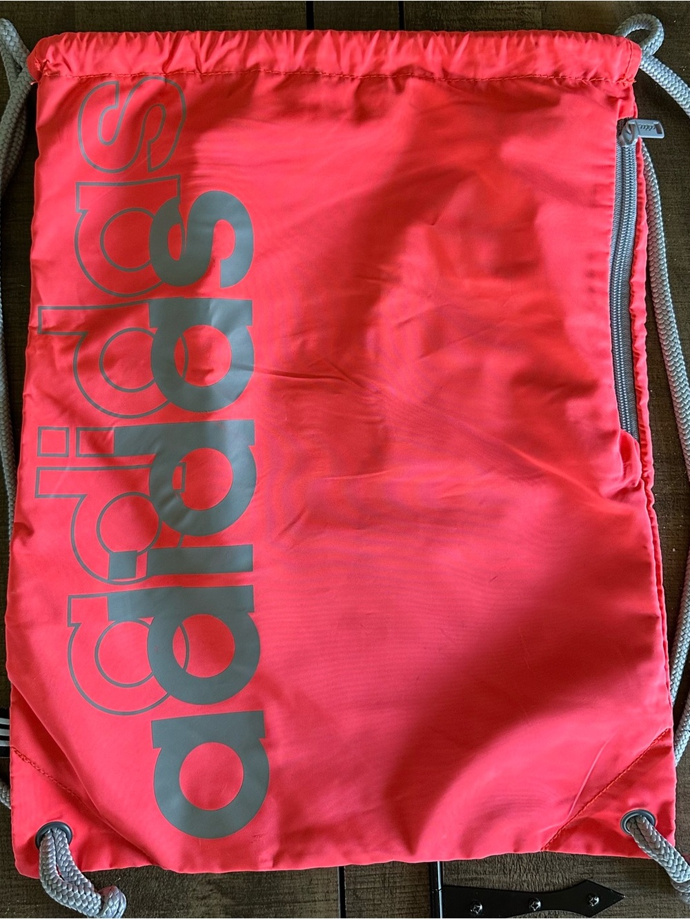 Adidas Drawstring Backpack Gym Sack Coral Pink Gray Cinch Bag Zipper Pocket - Picture 5 of 16
